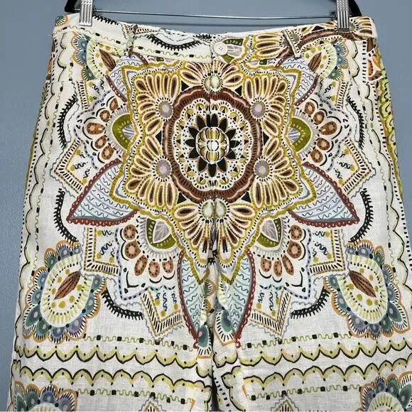 Zara Linen Blend Abstract Paisley Mini Flare Trouser Pant Women’s Size XL - Picture 3 of 14